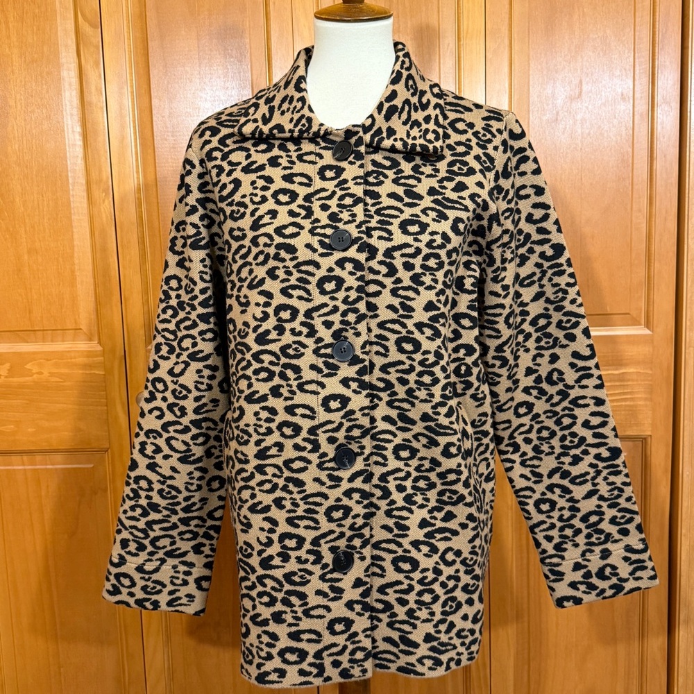 Current Air Los Angeles Leopard Print Button-Up Swing Sweater Coat